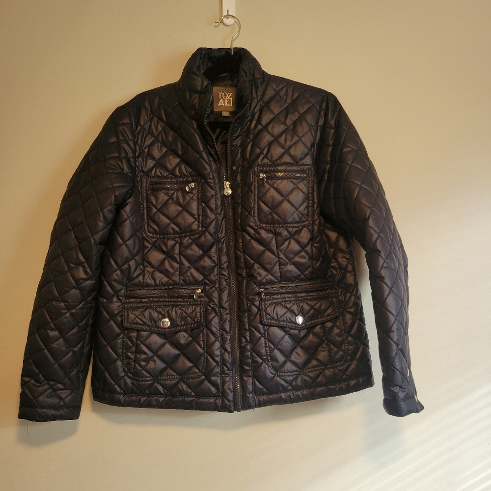 Roz & Ali Navy Quilted Jacket Size XL